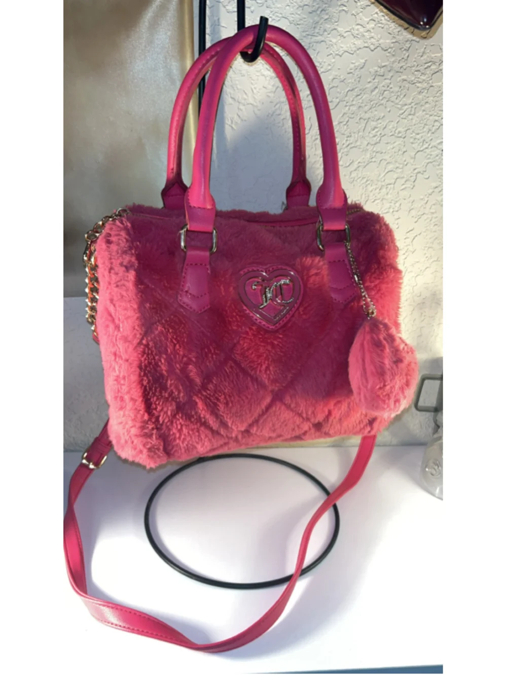 Women's Juicy Couture Faux Fur Satchel Bag One Size Pink